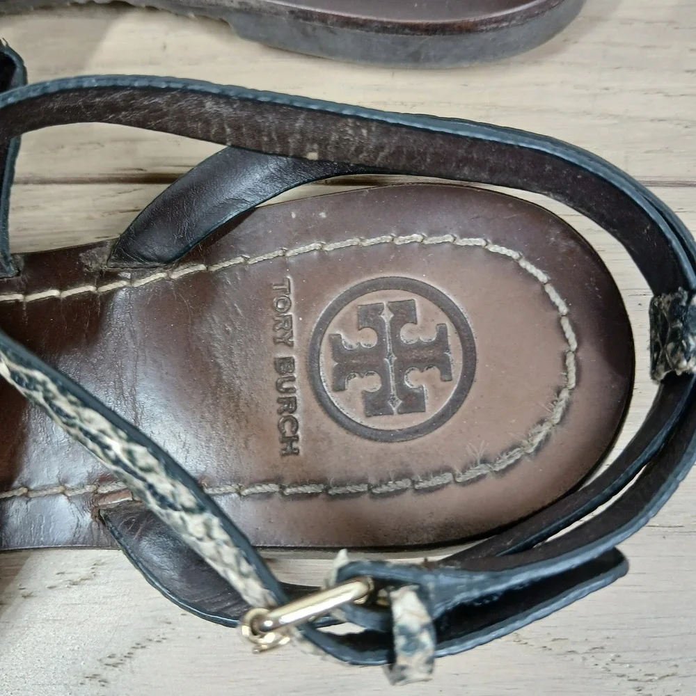 Tory Burch Miller Gladiator Sandals Womens 5.5M Brown Leather Snakeskin Thong